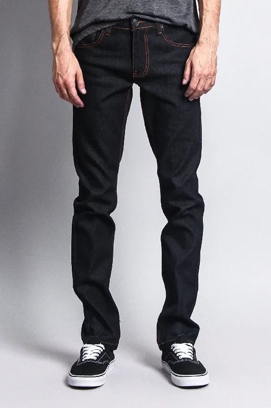 Men's Skinny Fit Raw Denim Jeans (Black/Timber) Artistic Men's Avant