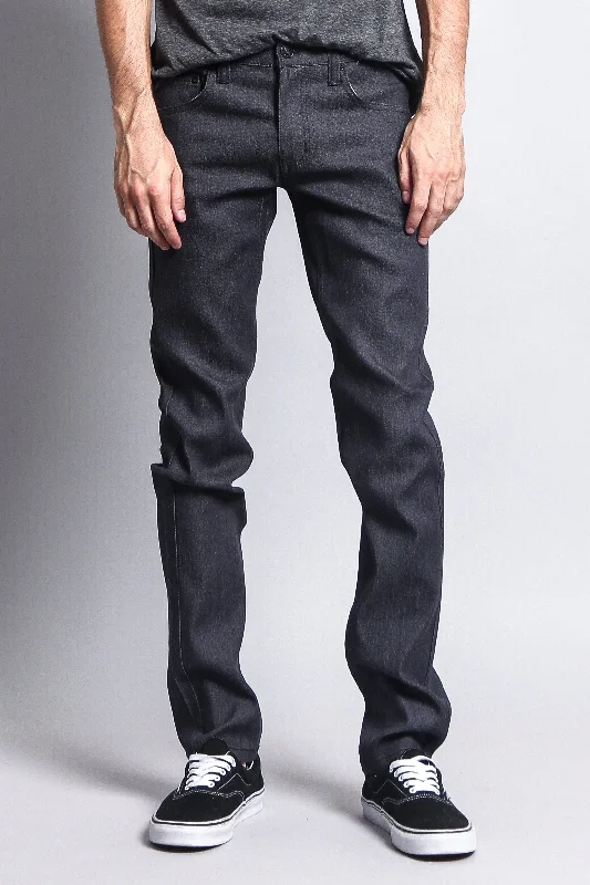 Men's Skinny Fit Raw Denim Jeans (Charcoal) British Gentleman Style