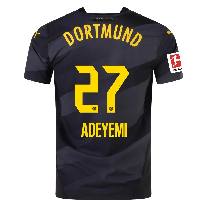 Puma Borussia Dortmund Authentic Karim Adeyemi Away Jersey w/ Bundesliga Patch 24/25 (Puma Black/Faster Yellow) Rugged Men's Outdoor 