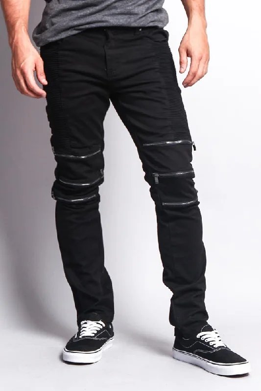 Zippered Biker Skinny Fit Pants Practical Men's Quick