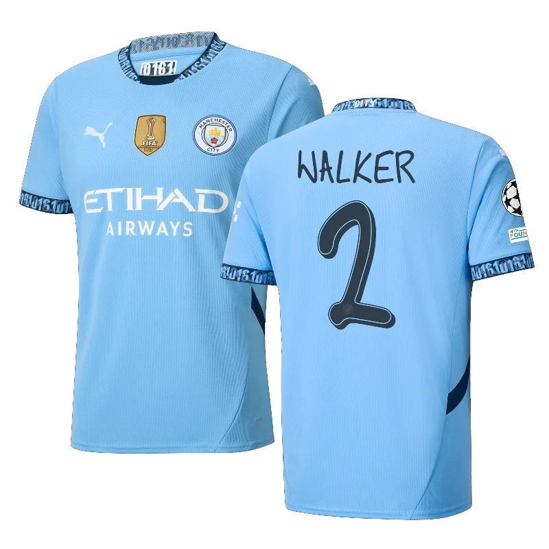 Puma Manchester City Kyle Walker Home Jersey w/ Champions League + Club World Cup Patch 24/25 (Team Light Blue/Marine Blue) Rugged Men's Outdoor 