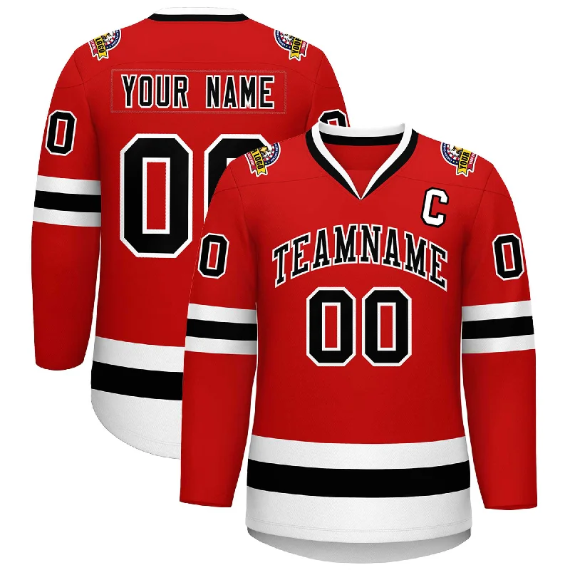 Custom Red Black-White Classic Style Hockey Jersey Youthful Men's Anime