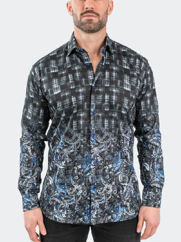 Maceoo Stretch Shirt | Fibonacci PaisleyBlue Black Cclassic Men's Tweed