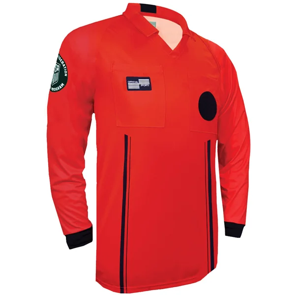 Official Sports Long Sleeve Referee Jersey (Red) Polished Men's Satin