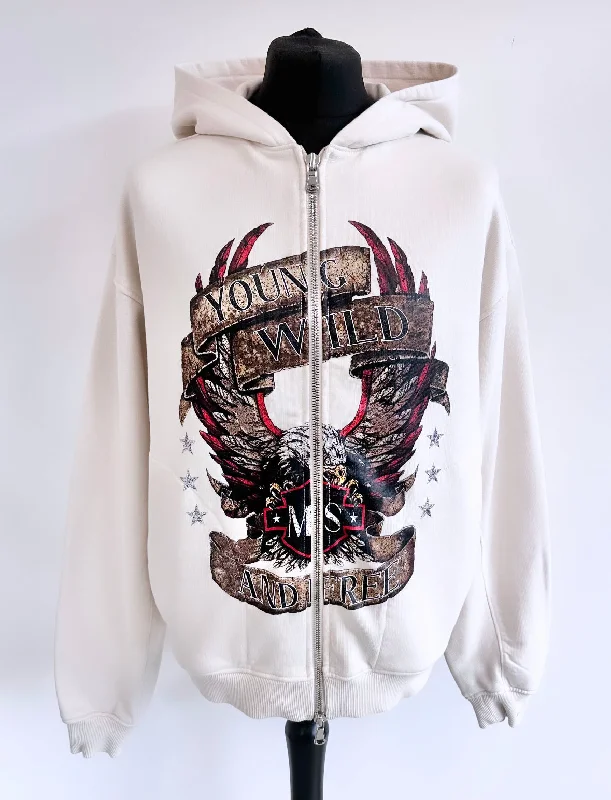 Cream Eagle Zip Hoodie. Classic Men's Pin