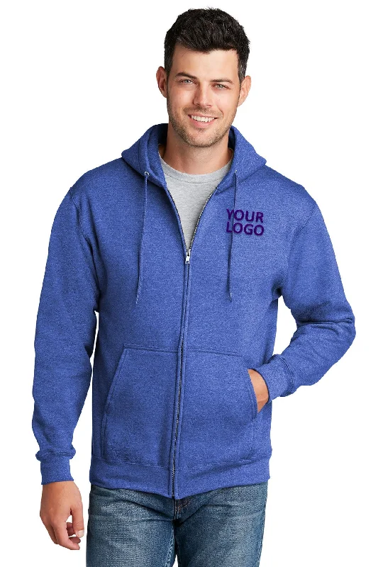 Port & Company Core Fleece Branded Zip Hoodies, Heather Royal Dapper Men's Bow