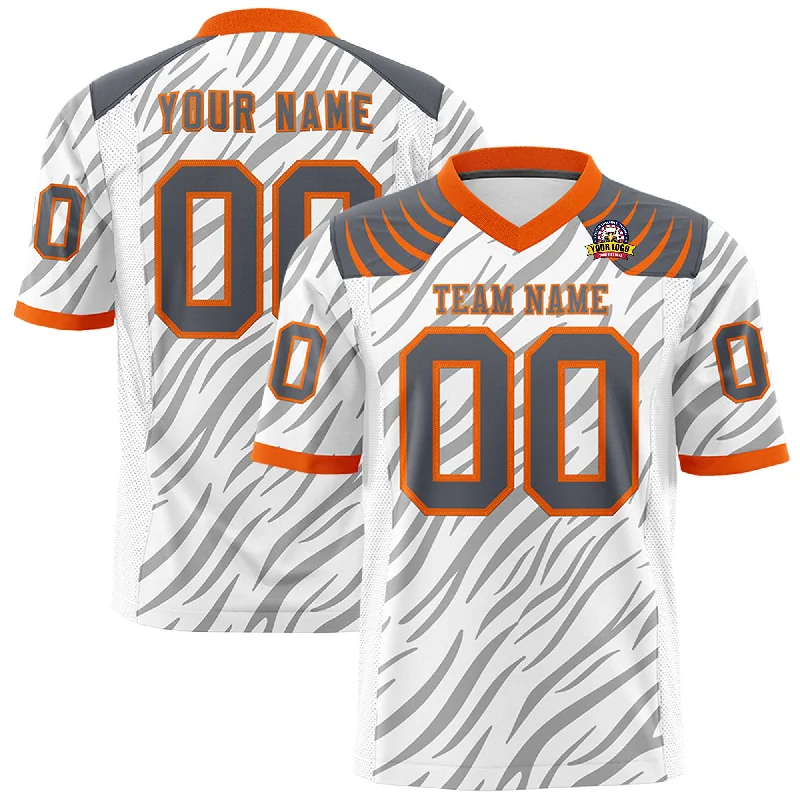 Custom White Gray Personalized Tiger Stripe Graffiti Pattern Authentic Football Jersey Tough Men's Military