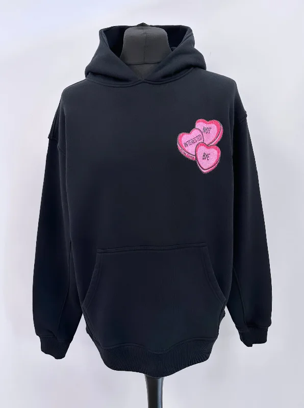 Black Heavyweight Hearts Hoodie. Minimalist Men's Casual 