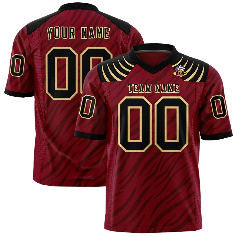 Custom Crimson Black Personalized Tiger Stripe Graffiti Pattern Authentic Football Jersey Business