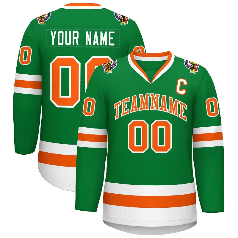 Custom Kelly Green Orange-White Classic Style Hockey Jersey Confident Men's Power