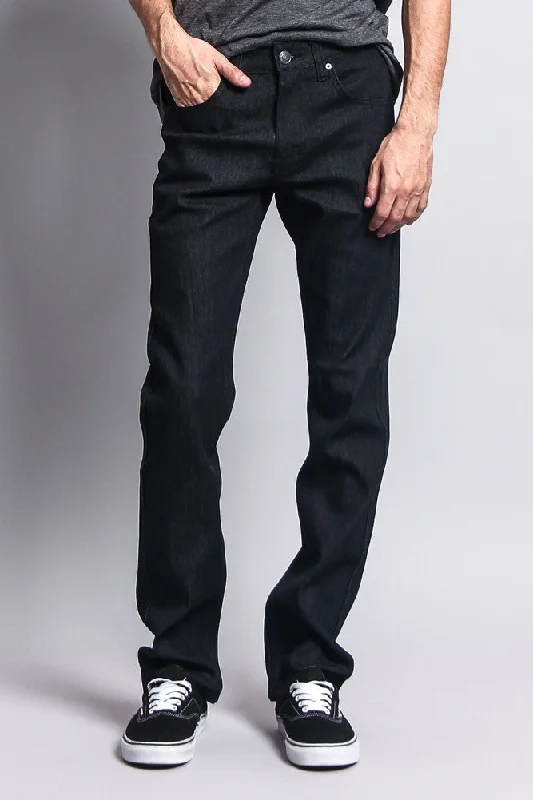 Men's Slim Fit Raw Denim Jeans (Black) Dapper Men's Bow