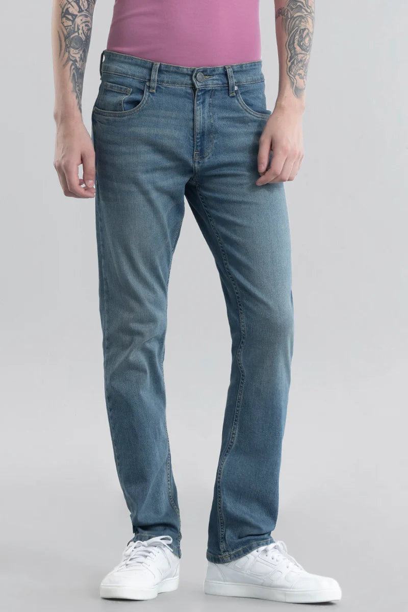 Kari Blue Plain Straight Fit Jeans Modern Men's Tech