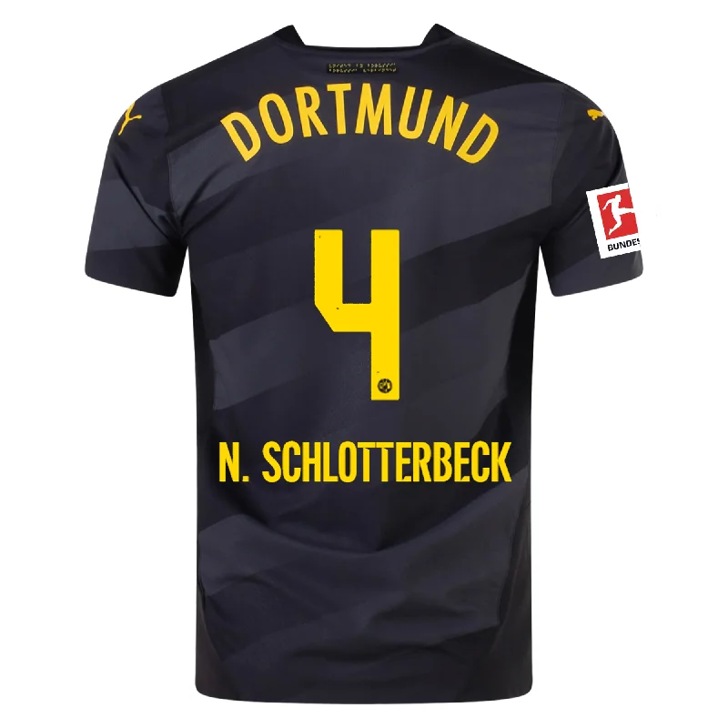 Puma Borussia Dortmund Authentic Nico Schlotterbeck Away Jersey w/ Bundesliga Patch 24/25 (Puma Black/Faster Yellow) Unique Men's Upcycled