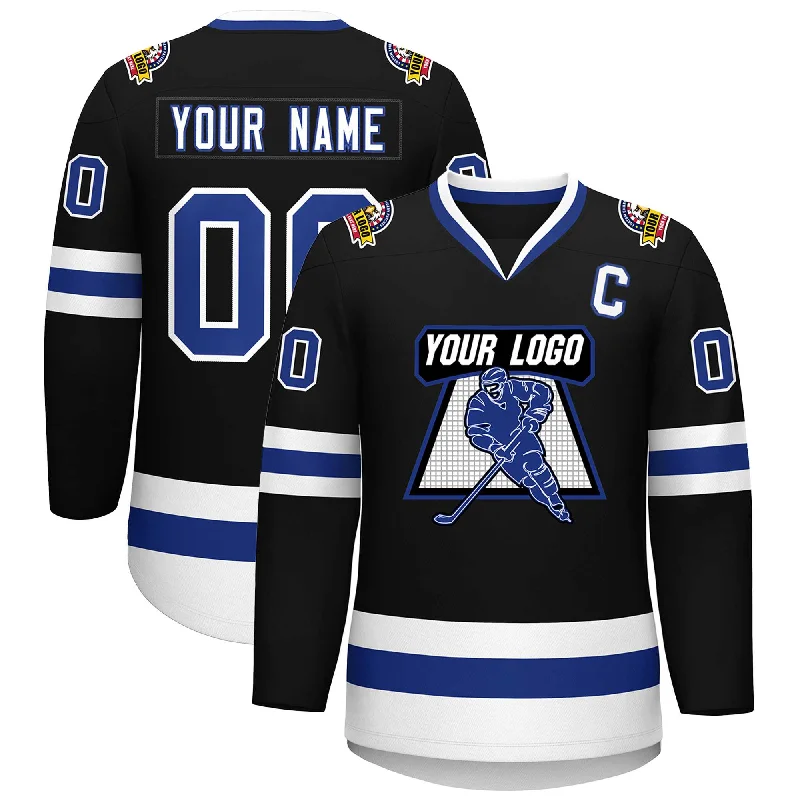 Custom Black Royal-White Classic Style Hockey Jersey Cozy Men's Sherpa