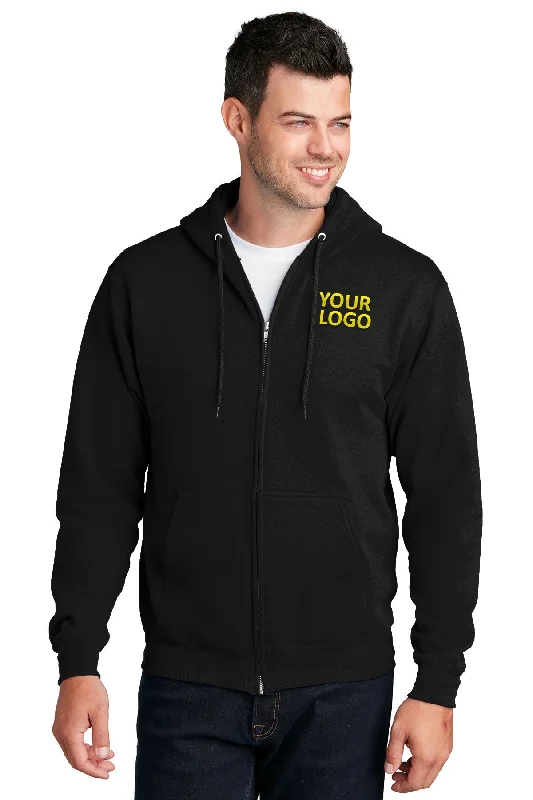 Port & Company Core Fleece Branded Zip Hoodies, Jet Black Earthy Men's Hemp