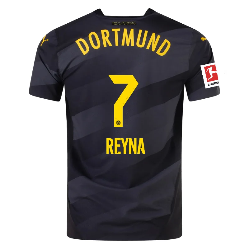 Puma Borussia Dortmund Authentic Gio Reyna Away Jersey w/ Bundesliga Patch 24/25 (Puma Black/Faster Yellow) Organic