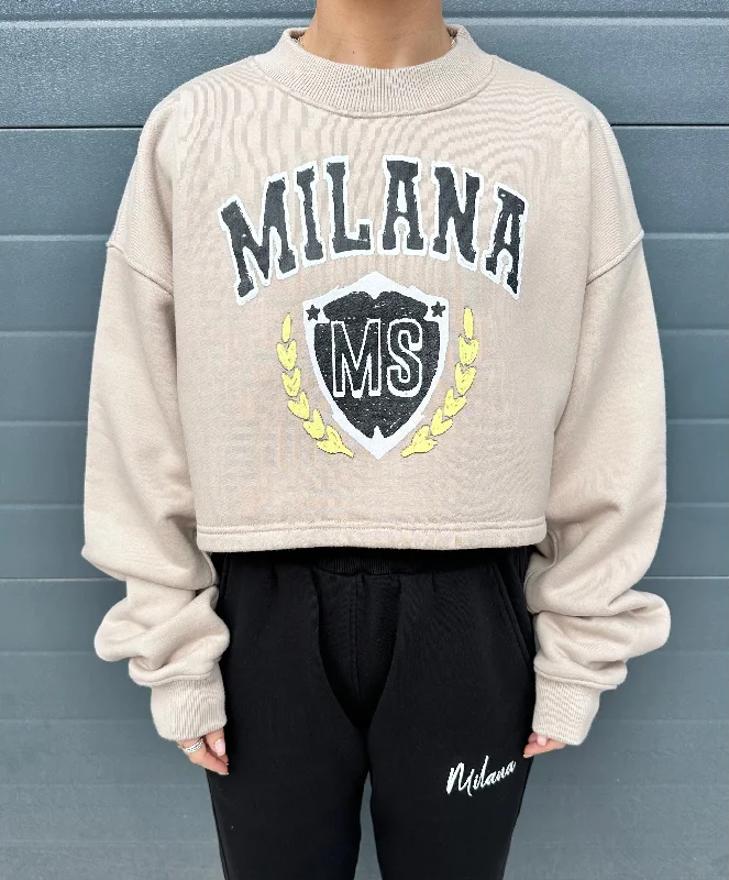 Taupe Crest Cropped Heavyweight Sweatshirt. Dynamic Men's Moto