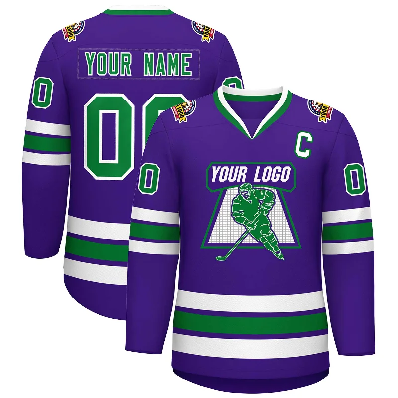 Custom Purple Kelly Green-White Classic Style Hockey Jersey Earthy Men's Hemp