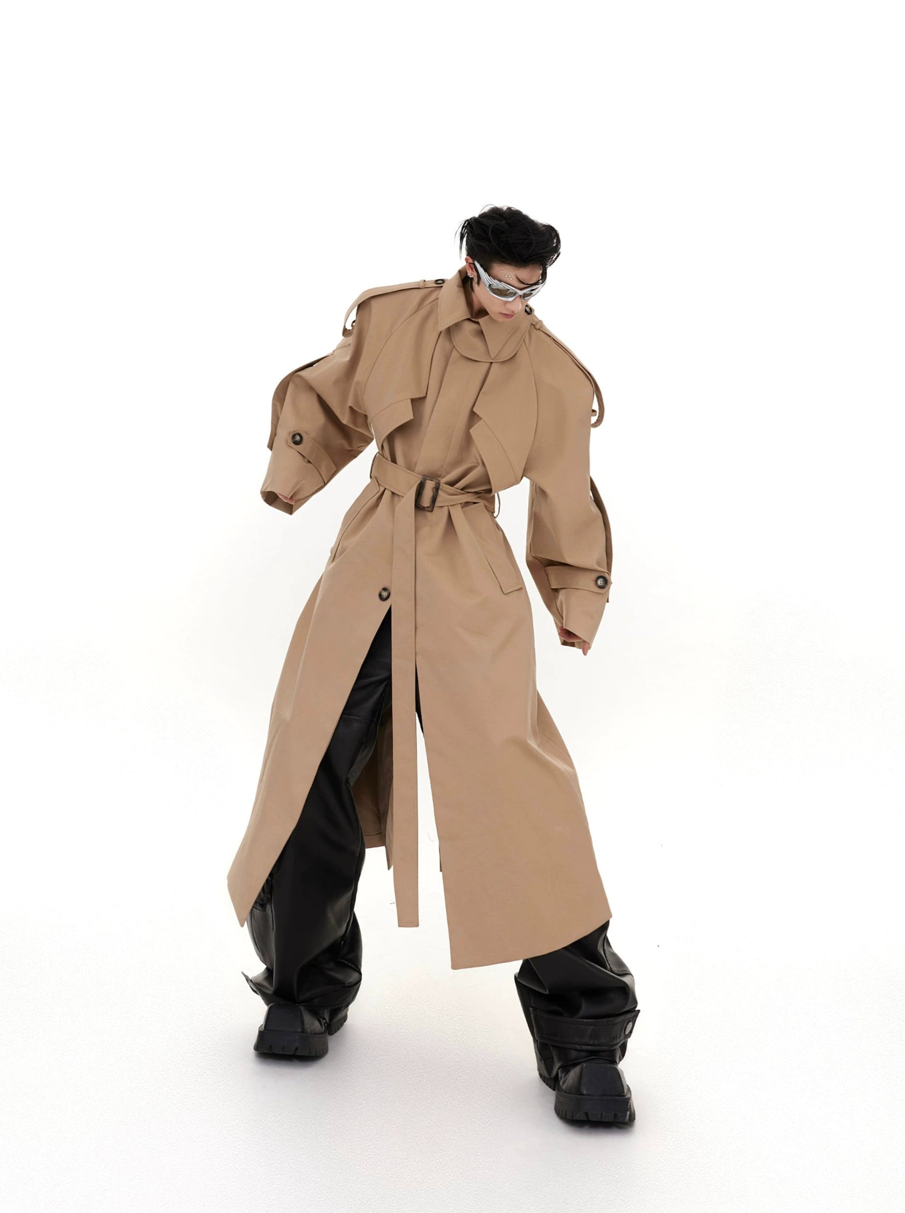 Deconstructed Silhouette Long Coat Sleek Men's Metallic