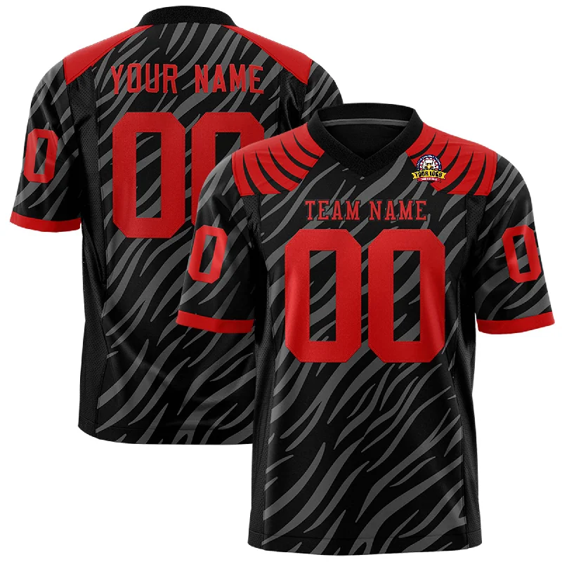 Custom Black Gray Personalized Tiger Stripe Graffiti Pattern Authentic Football Jersey Tough Men's Tactical