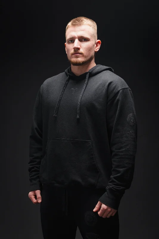 Takedown Sleeve Logo Stack Hoodie - Black Relaxed Men's Beach