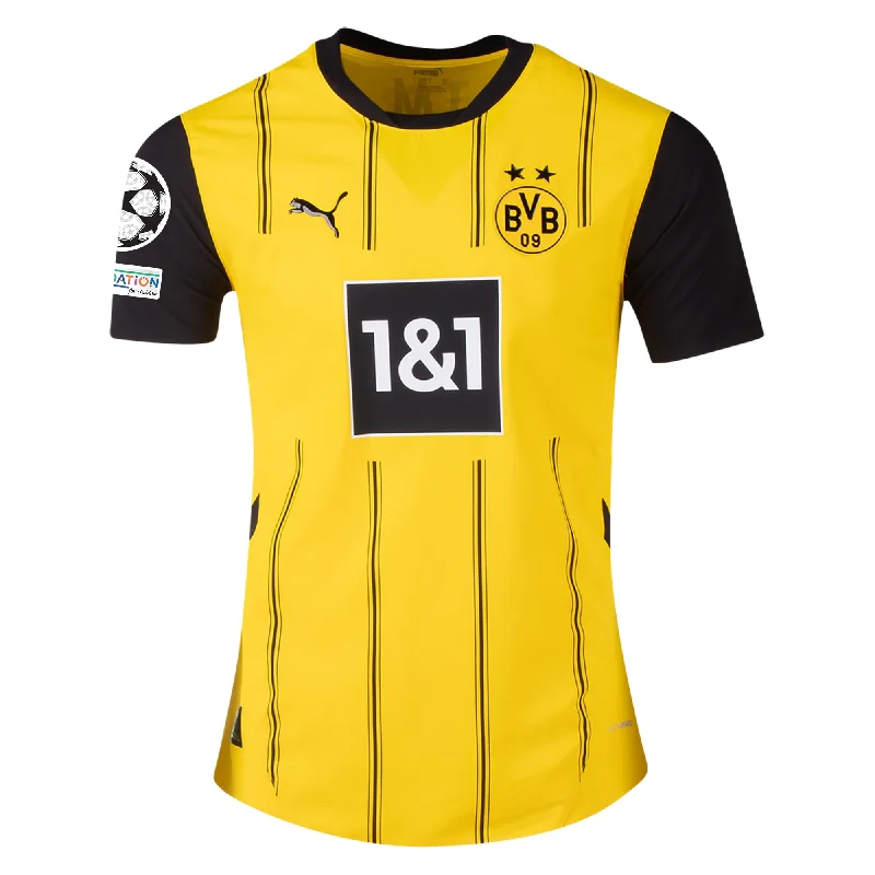 Puma Borussia Dortmund Authentic Home Jersey w/ Champions League Patches 24/25 (Faster Yellow/Puma Black) Luxurious Men's High