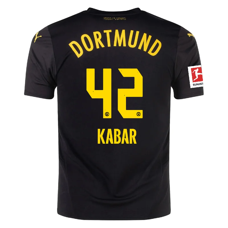 Puma Borussia Dortmund Almugera Kabar Away Jersey w/ Bundesliga Patch 24/25 (Puma Black/Faster Yellow) Sleek Men's Metallic