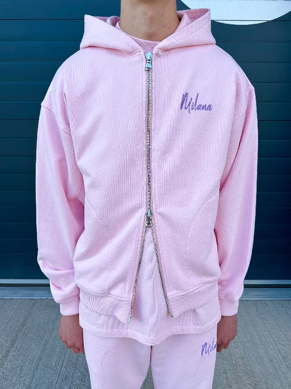 Pink Essential Zip Hoodie. Sleek Men's Metallic