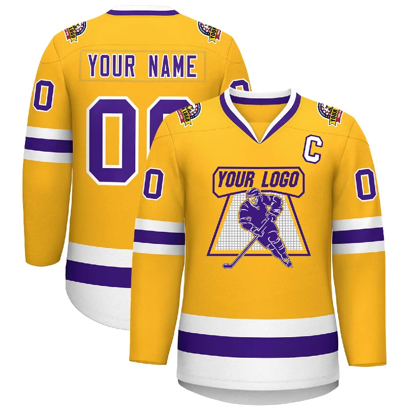 Custom Gold Purple-White Classic Style Hockey Jersey Business