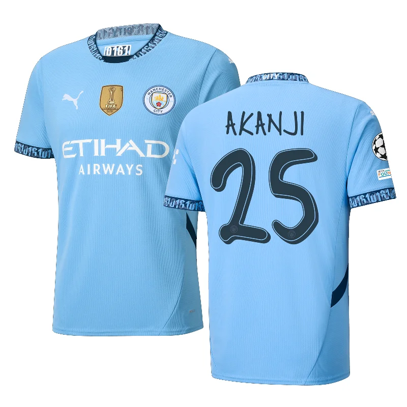 Puma Manchester City Manuel Akanji Home Jersey w/ Champions League + Club World Cup Patch 24/25 (Team Light Blue/Marine Blue) Athletic Men's High