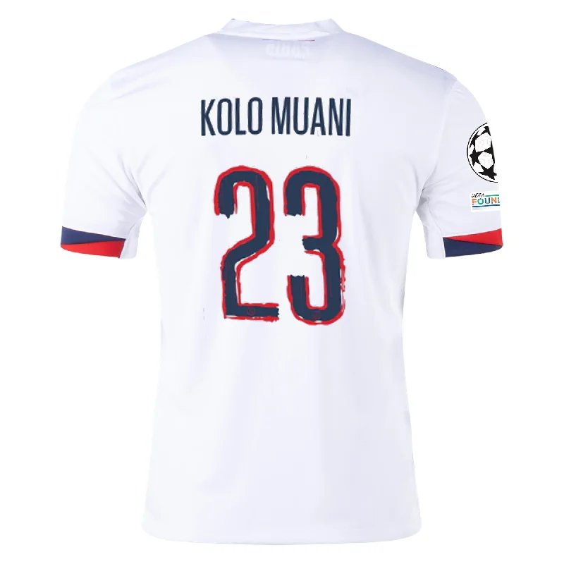 Nike Paris Saint-Germain Randal Kolo Muani Away Jersey w/ Champions League Patches 24/25 (White/Midnight Navy) Sleek Men's Metallic