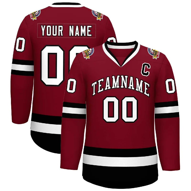 Custom Crimson White-Black Classic Style Hockey Jersey Cozy Men's Winter