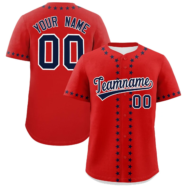 Custom Red Navy Star Ribbing Authentic Baseball Jersey Minimalist Men's Casual 