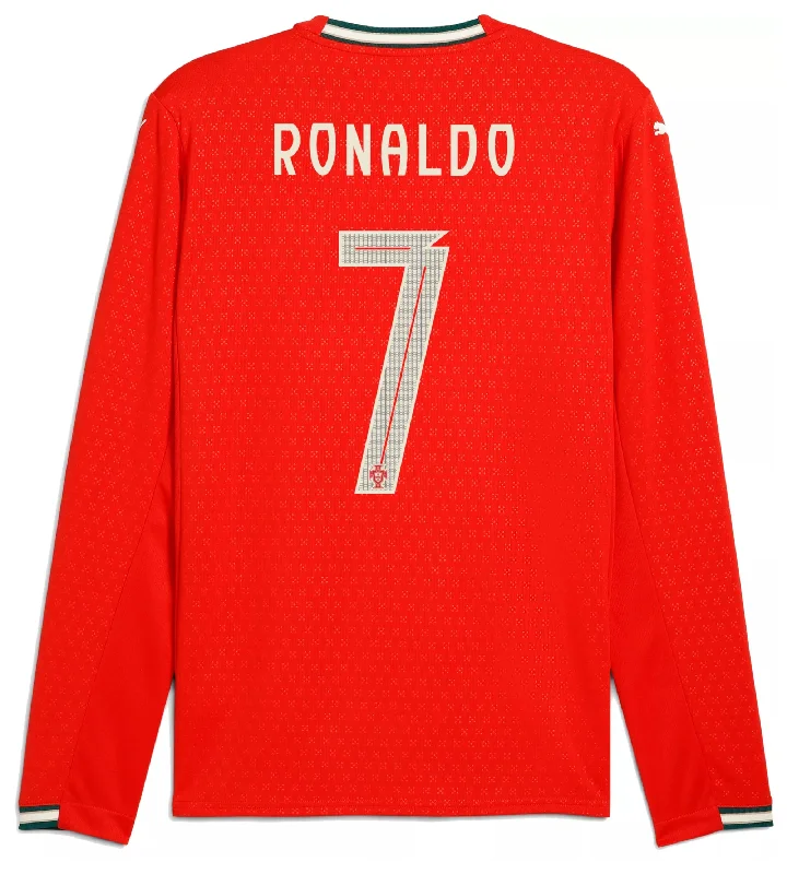 Puma Portugal Cristiano Ronaldo Home Long Sleeve Jersey 25/26 (Sport Red/Sugared Almond) Unique Men's Upcycled