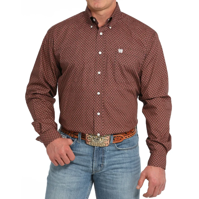 Cinch Men's Dark Red Geo Print Shirt Confident Men's High