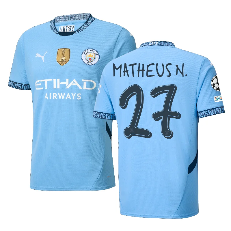 Puma Manchester City Matheus Nunes Home Jersey w/ Champions League + Club World Cup Patch 24/25 (Team Light Blue/Marine Blue) Luxurious Men's High