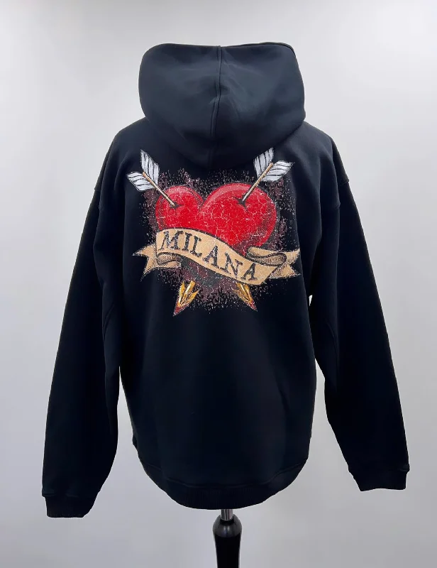 Black Heart Script Heavyweight Hoodie. Stylish Men's Tropical 