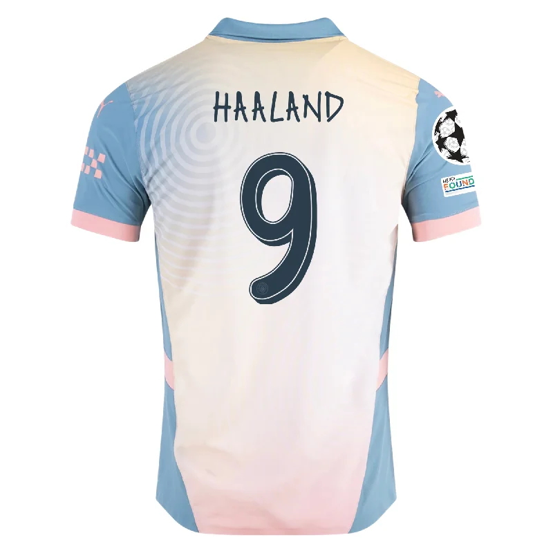 Puma Manchester City Erling Haaland Authentic Fourth Jersey w/ Champions League + Club World Cup Patch 24/25 (Rosebay/Bold Blue) Minimalist Men's Casual 