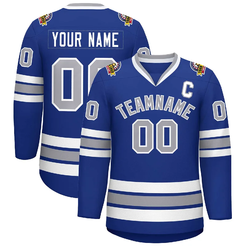 Custom Royal Gray-White Classic Style Hockey Jersey Beach