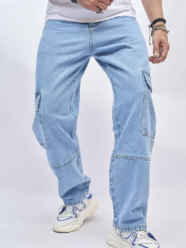 Light Blue Craftsman Cargo Jeans Masculine Men's Thick