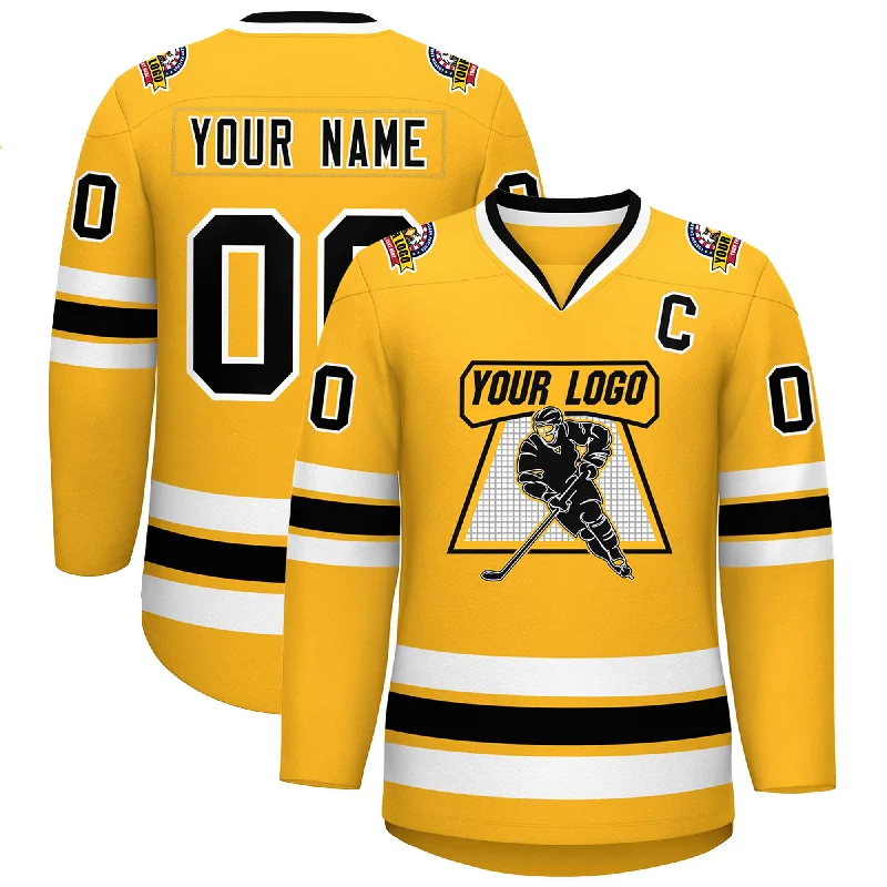 Custom Gold Black-White Classic Style Hockey Jersey Elegant Men's Formal 