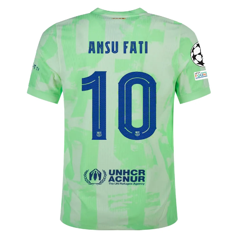 Nike Barcelona Authentic Ansu Fati Third Jersey w/ Champions League Patches 24/25 (Barely Volt/Old Royal) Preppy Men's College