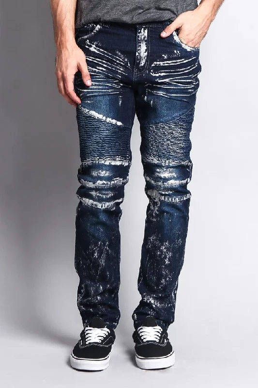 Foil Edge Biker Denim Jeans Polished Men's Silk