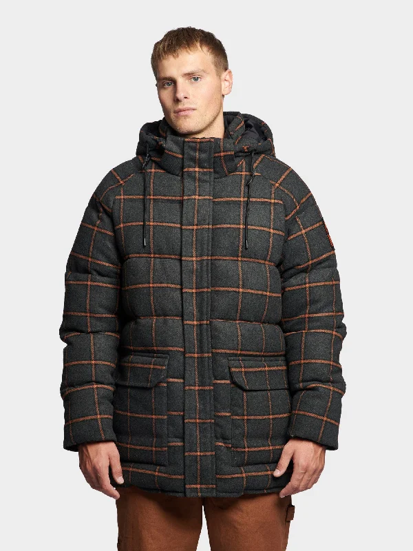 Longline Check Puffer Jacket in Ebony Cclassic Men's Tweed