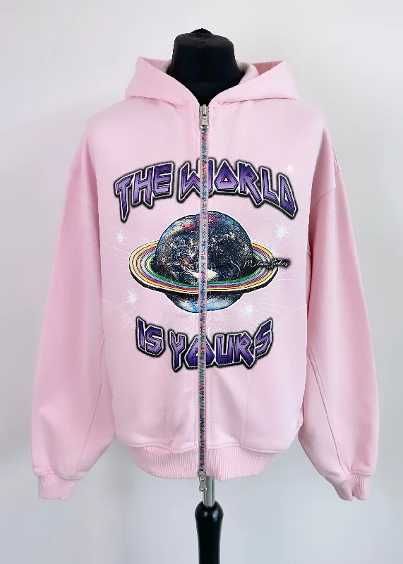 Pink Planet Multi Colour Zip Hoodie. Dynamic Men's Glow