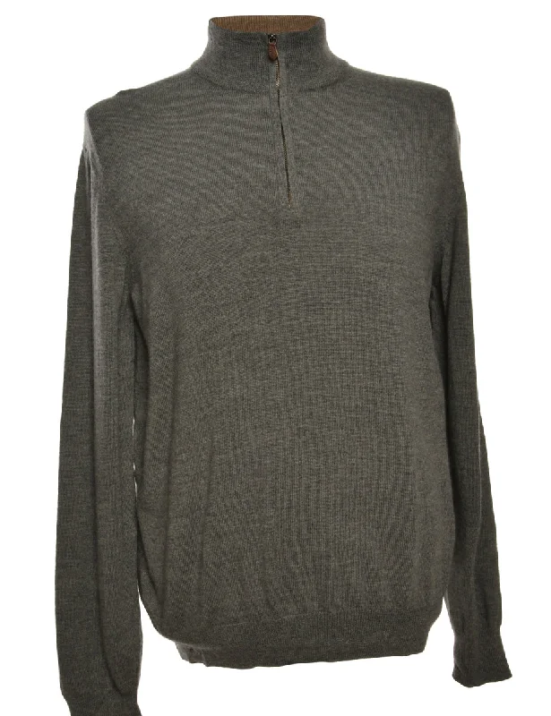 Grey Quarter Zip Jumper - M Elegant Men's Cashmere