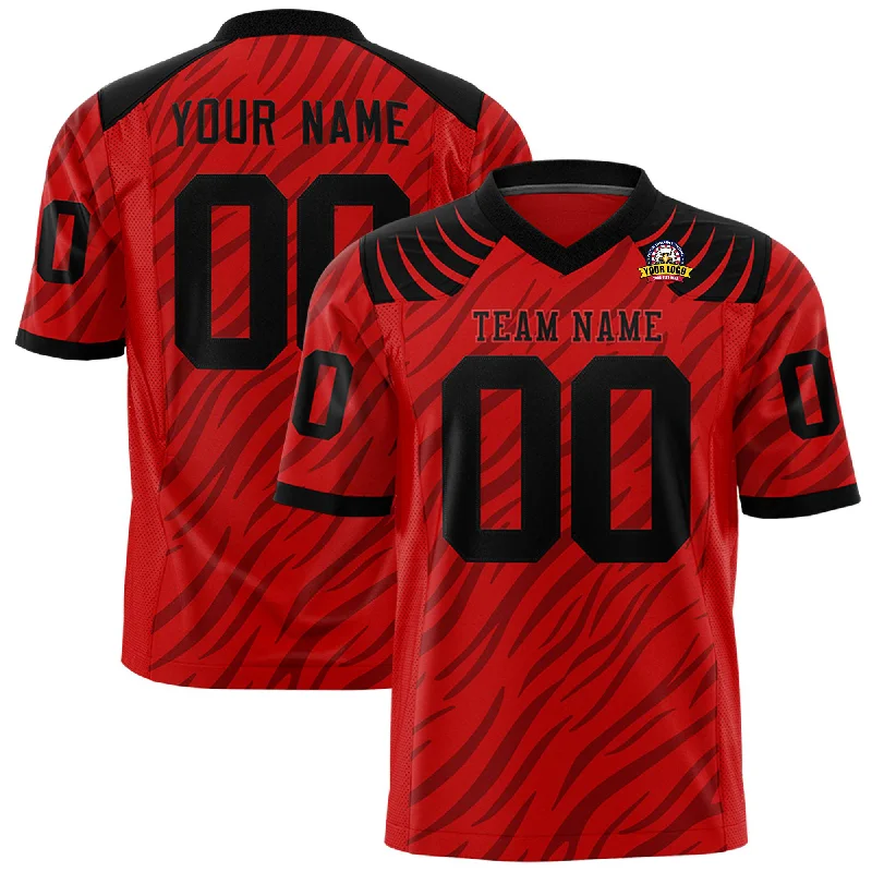 Custom Red Black Personalized Tiger Stripe Graffiti Pattern Authentic Football Jersey Elegant Men's Formal 