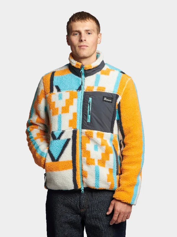 Mattawa Geo Print Borg Fleece Jacket in Apricot Dynamic Men's Glow