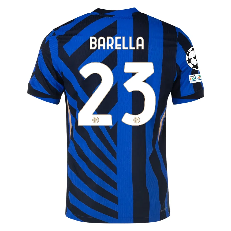 Nike Inter Milan Authentic Nicolò Barella Home Jersey w/ Champions League + Scudetto Patch 24/25 (Lyon Blue/Black) Athletic Men's Compression