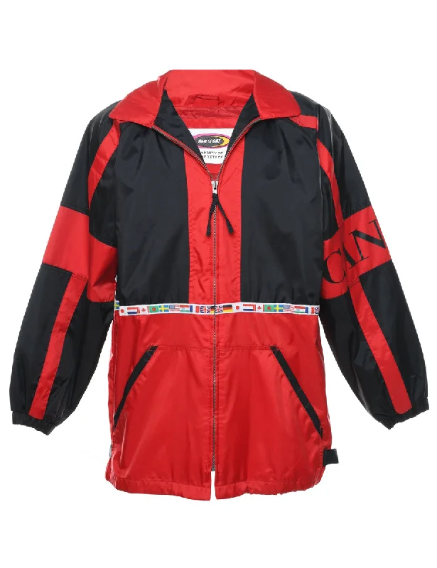 Zip-Front Black & Red Nylon Jacket - L Edgy Men's Punk